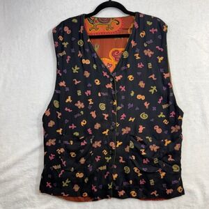 Handmade L Reversible Vest Abstract Earthy Cotton Artisan Folk Unisex Maximalist